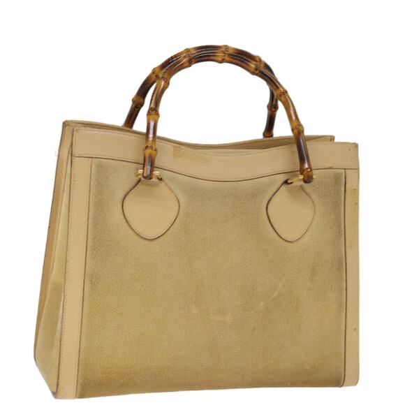GUCCI Bamboo Hand Bag Suede Leather Beige 002 1186 002 1186 - Picture 1 of 16